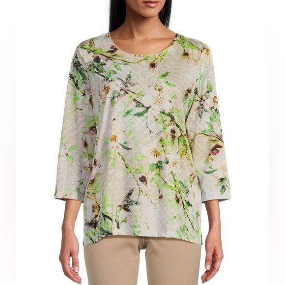 Allison Daley Tops - Allison Daley Women's Plus Floral Long Sleeve Blouse Multicolor Knit 2X